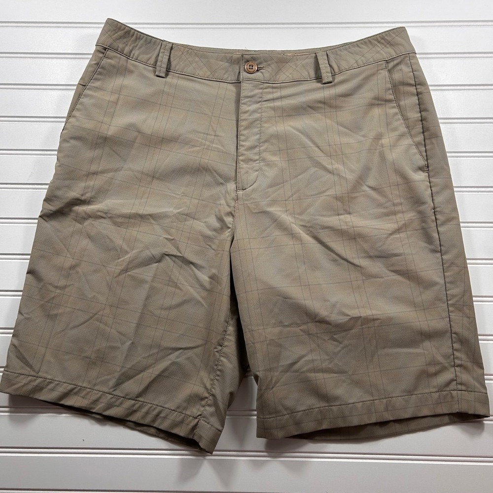 Under Armour Performance Golf Shorts Men's 36 Khaki Beige Plaid Stretch 121759